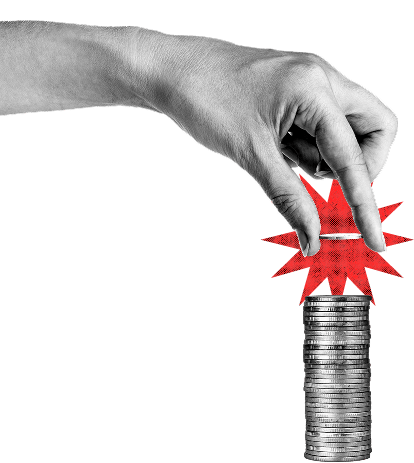 A hand dropping a coin onto a stack