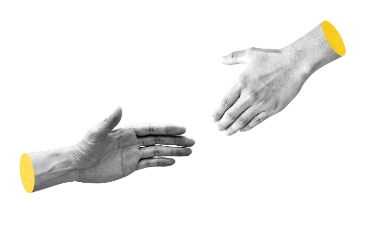 Two hands reaching toward each other